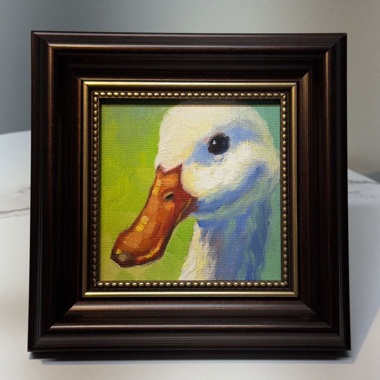 4"x4" Cute Duck Original Small Oil Painting - Framed Canvas Artwork for Home Decor | Charming Bird Art, Unique Gift