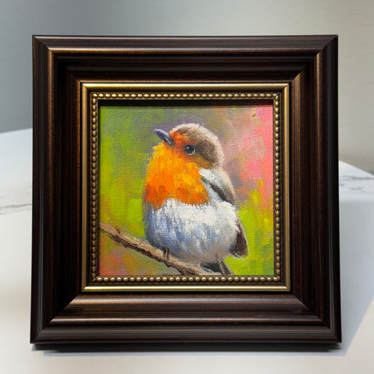 4"x4" Cute Robin: Original Oil Painting - Charming Bird Artwork for Home Decor | Nature Art, Wildlife Painting, Colorful Bird, Unique Gift