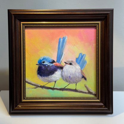 6"x6" Cute Fairywrens, Love birds Oil Painting on Canvas