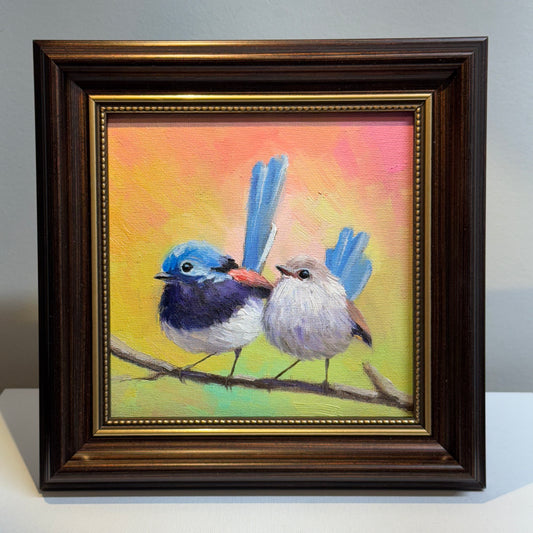 6"x6" Cute Fairywrens, Love birds Oil Painting on Canvas