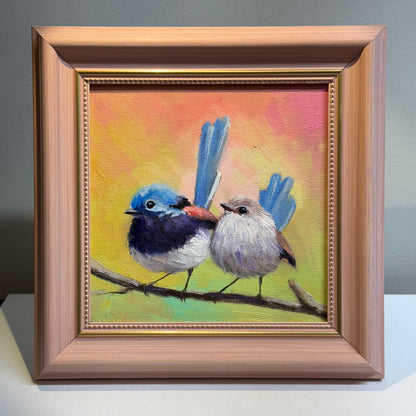 6"x6" Cute Fairywrens, Love birds Oil Painting on Canvas