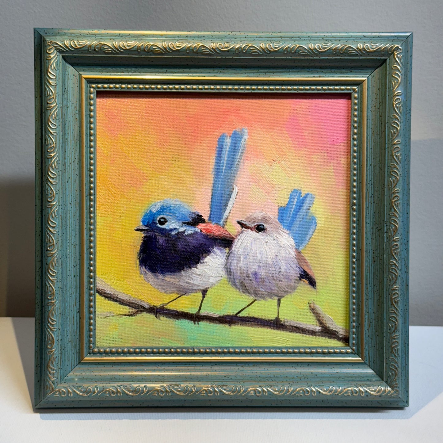 6"x6" Cute Fairywrens, Love birds Oil Painting on Canvas