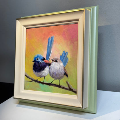 6"x6" Cute Fairywrens, Love birds Oil Painting on Canvas