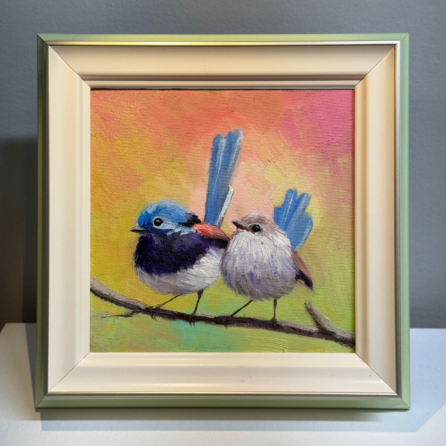 6"x6" Cute Fairywrens, Love birds Oil Painting on Canvas