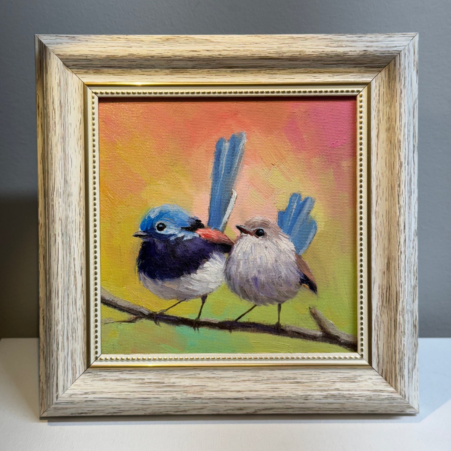 6"x6" Cute Fairywrens, Love birds Oil Painting on Canvas