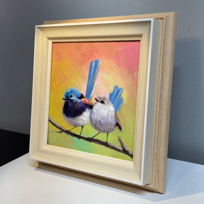 6"x6" Cute Fairywrens, Love birds Oil Painting on Canvas