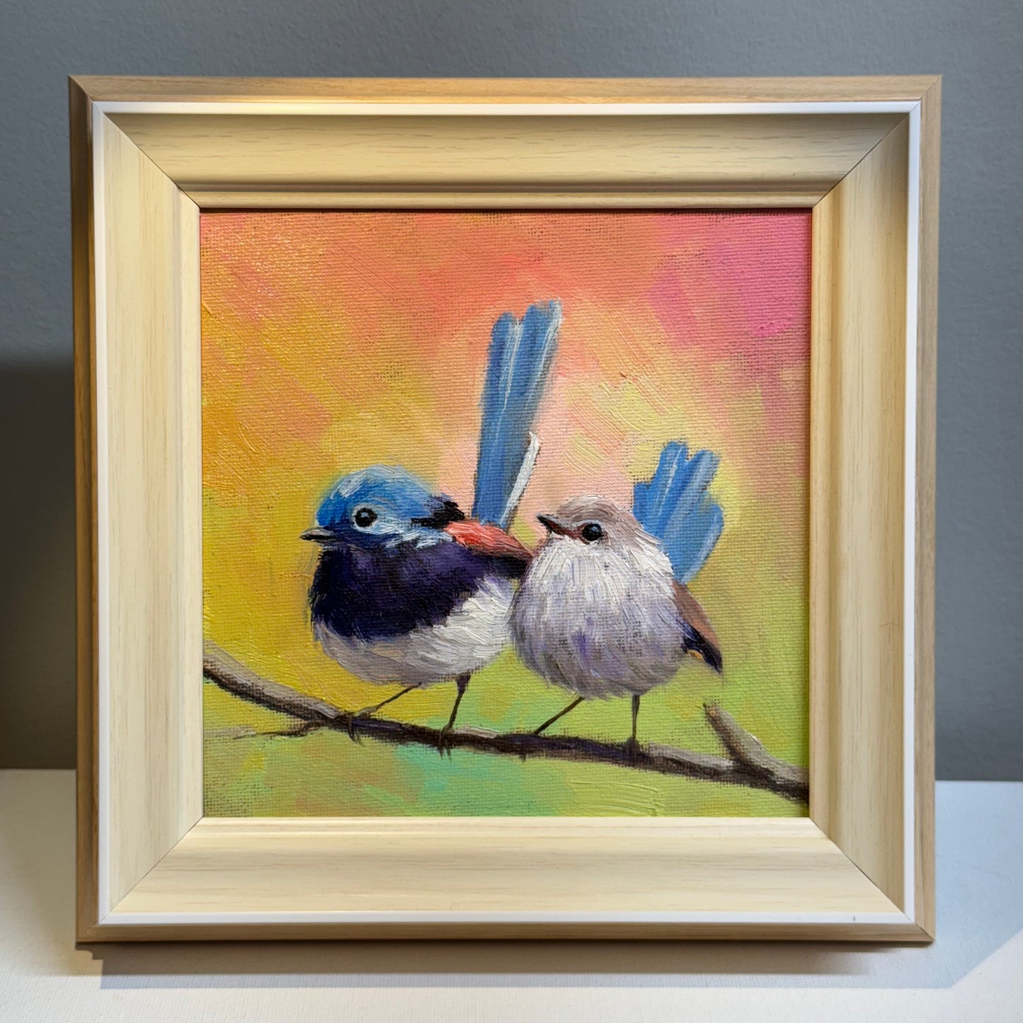 6"x6" Cute Fairywrens, Love birds Oil Painting on Canvas