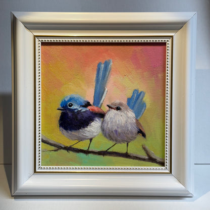 6"x6" Cute Fairywrens, Love birds Oil Painting on Canvas