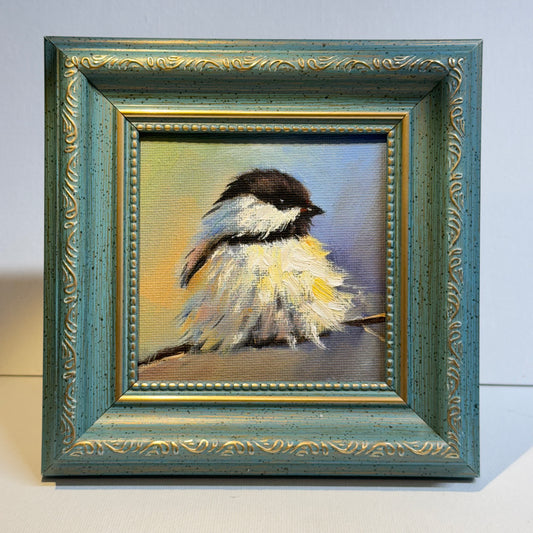 4"x4" Black Capped Chikadee: Little Cute Chikadee Original Oil Painting - Charming Bird Artwork for Home Decor | Nature Art, Wildlife Painting, Colorful Bird, Unique Gift