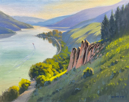 "Carved by Time –  Kalamalka Lake Hillside View" – Amazing Vertical Rock Formations- 20" x 16"