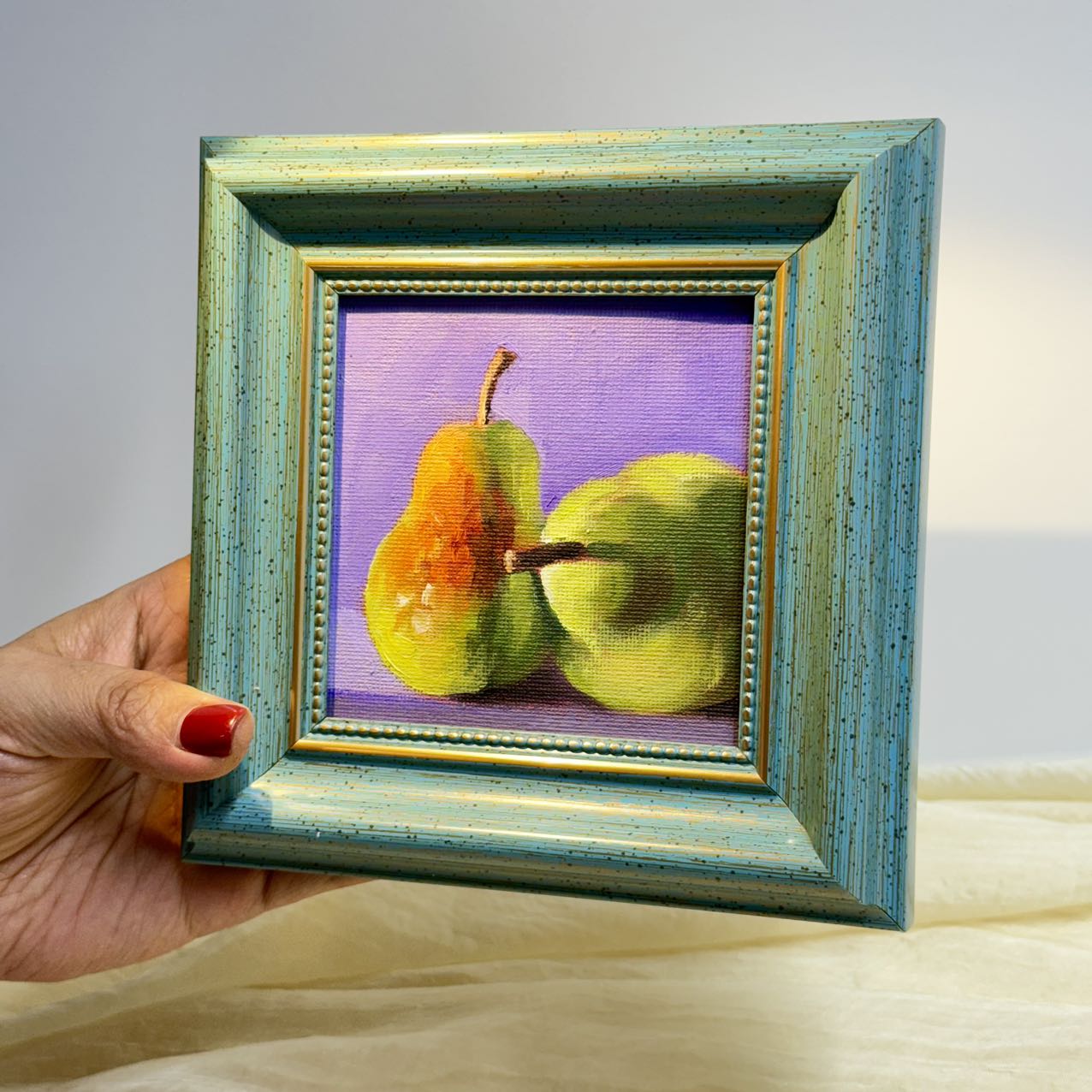 4"x4" Pears artwork original small oil painting Kitchen decor wall art  Still Life