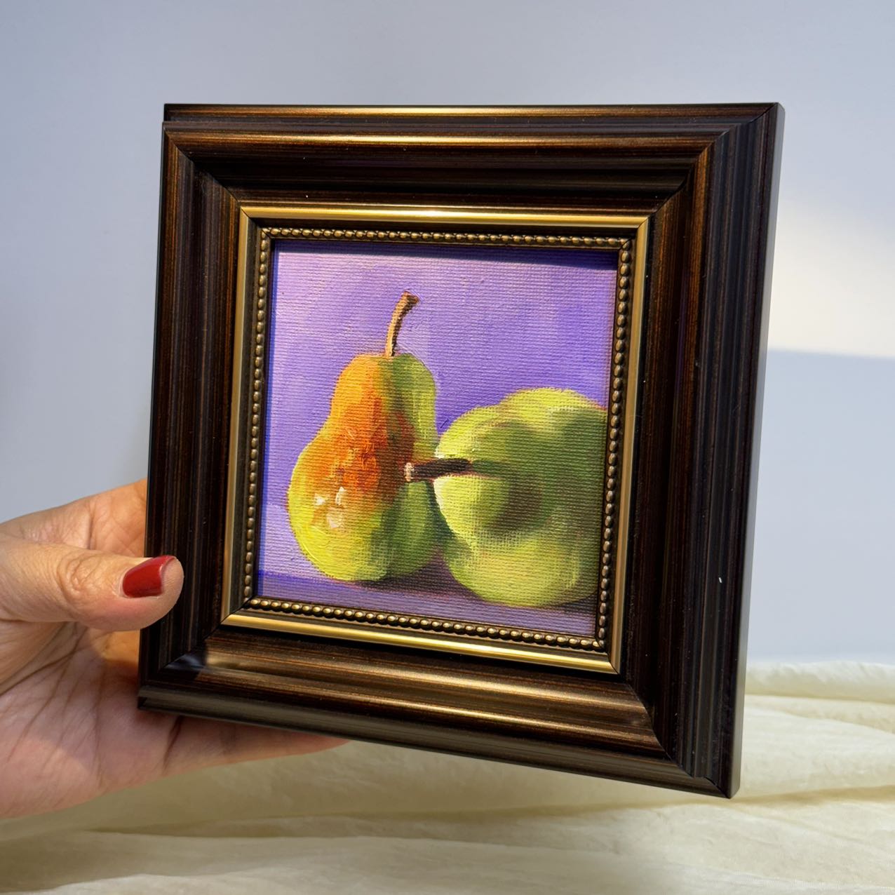 4"x4" Pears artwork original small oil painting Kitchen decor wall art  Still Life