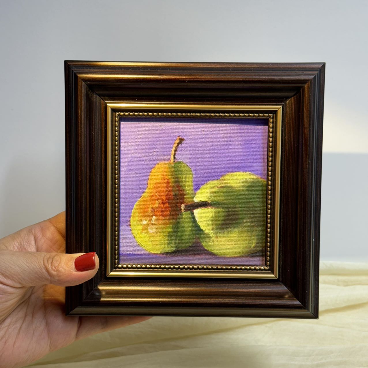 4"x4" Pears artwork original small oil painting Kitchen decor wall art  Still Life