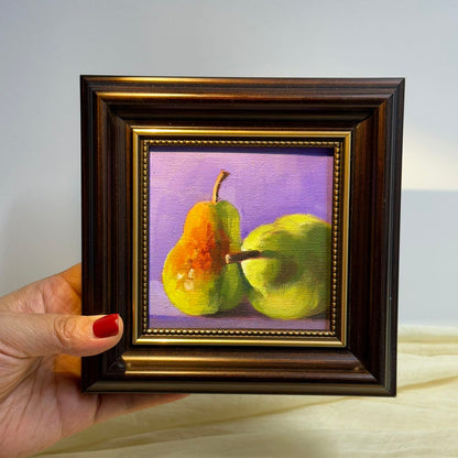 4"x4" Pears artwork original small oil painting Kitchen decor wall art  Still Life