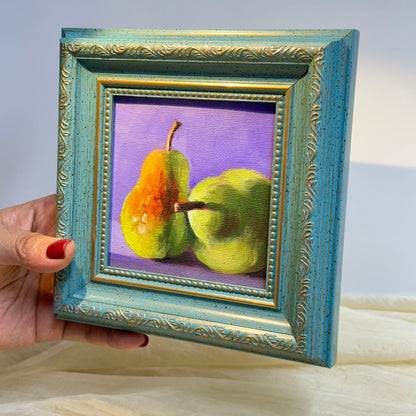 4"x4" Pears artwork original small oil painting Kitchen decor wall art  Still Life