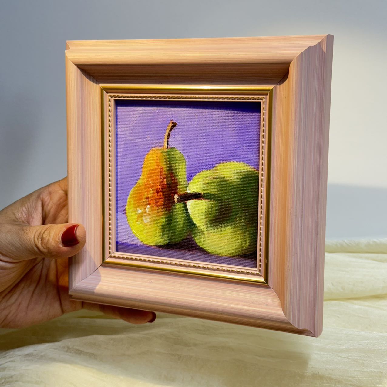 4"x4" Pears artwork original small oil painting Kitchen decor wall art  Still Life