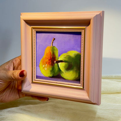 4"x4" Pears artwork original small oil painting Kitchen decor wall art  Still Life