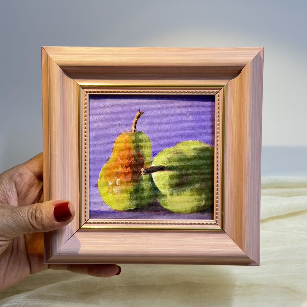 4"x4" Pears artwork original small oil painting Kitchen decor wall art  Still Life