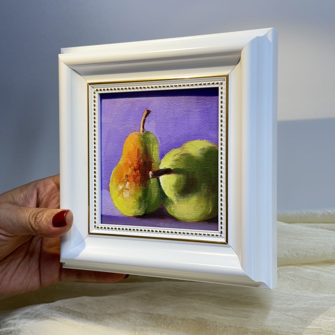 4"x4" Pears artwork original small oil painting Kitchen decor wall art  Still Life