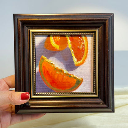 4"x4" orange fruit original small oil painting Kitchen decor wall art Still Life