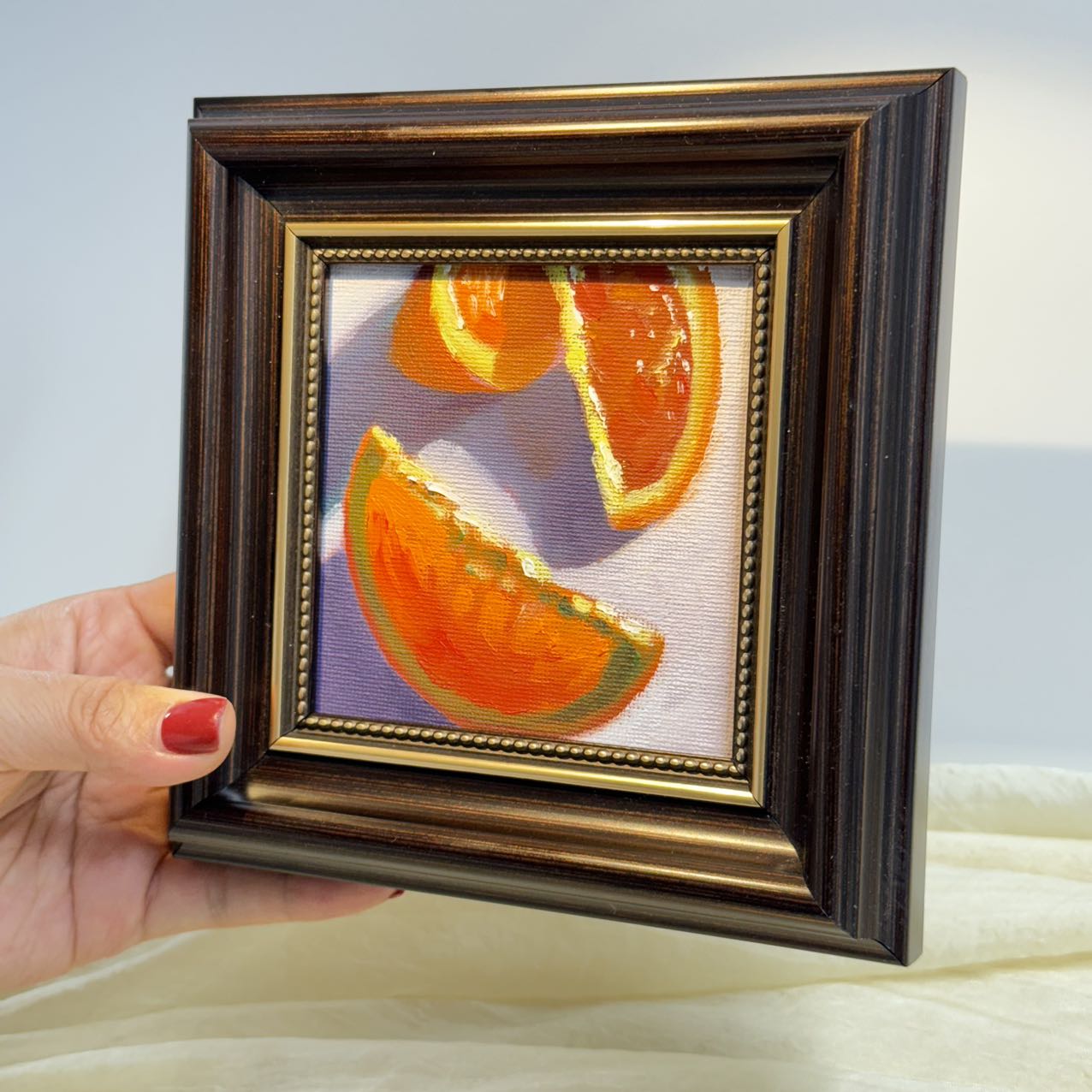 4"x4" orange fruit original small oil painting Kitchen decor wall art Still Life