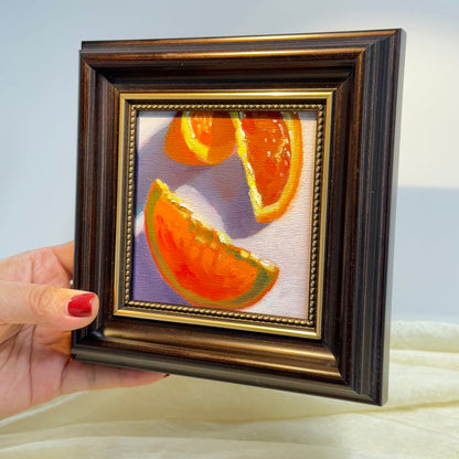 4"x4" orange fruit original small oil painting Kitchen decor wall art Still Life