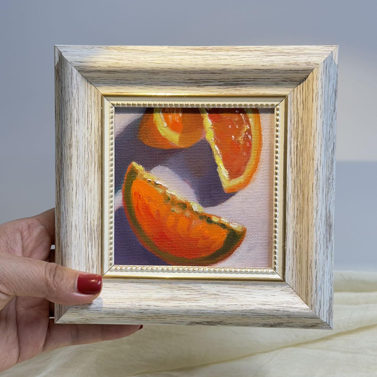 4"x4" orange fruit original small oil painting Kitchen decor wall art Still Life