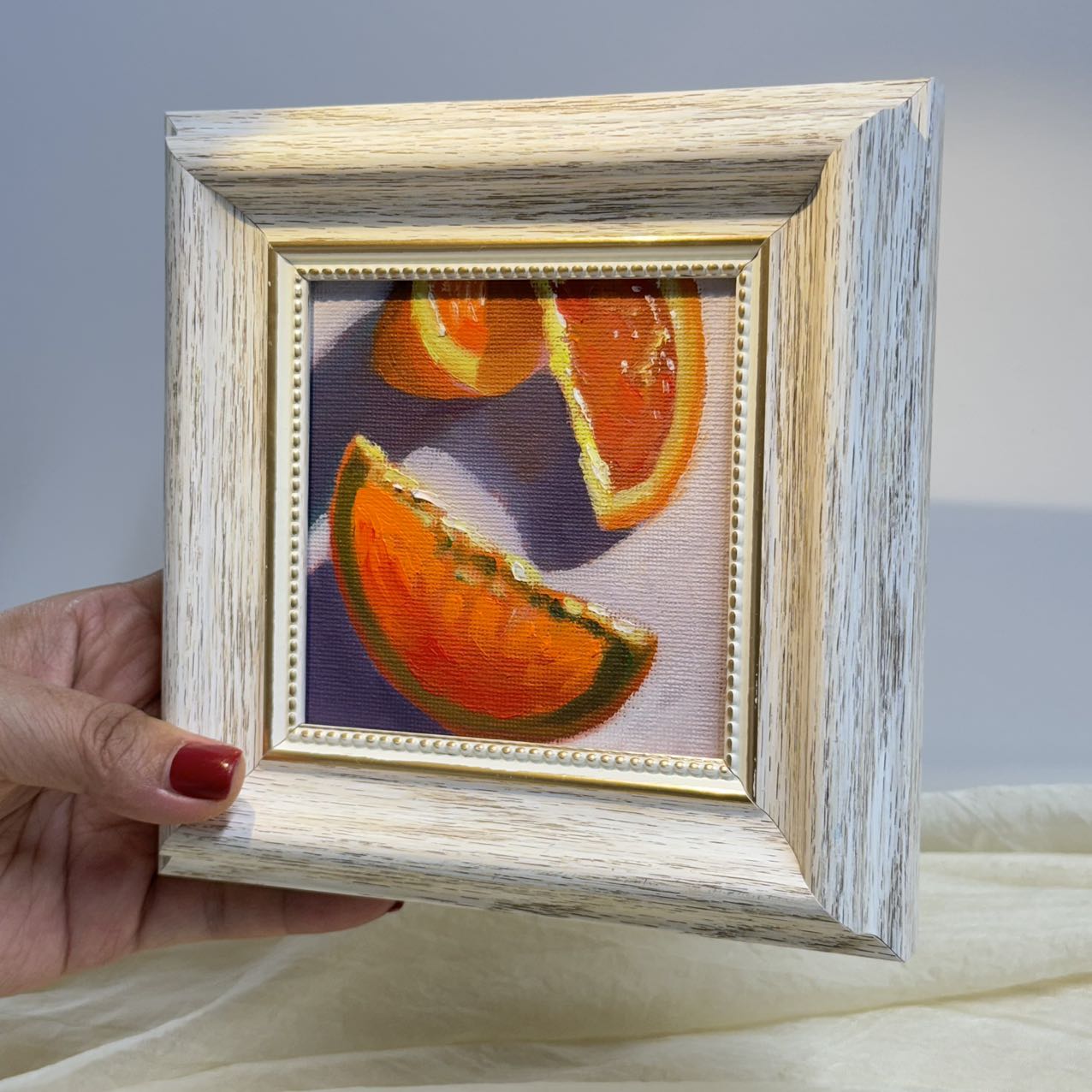 4"x4" orange fruit original small oil painting Kitchen decor wall art Still Life