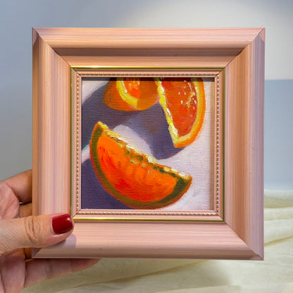 4"x4" orange fruit original small oil painting Kitchen decor wall art Still Life