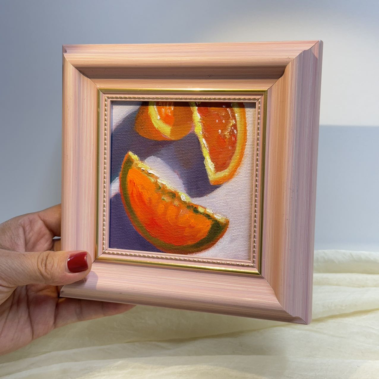 4"x4" orange fruit original small oil painting Kitchen decor wall art Still Life