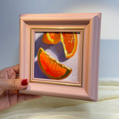 4"x4" orange fruit original small oil painting Kitchen decor wall art Still Life