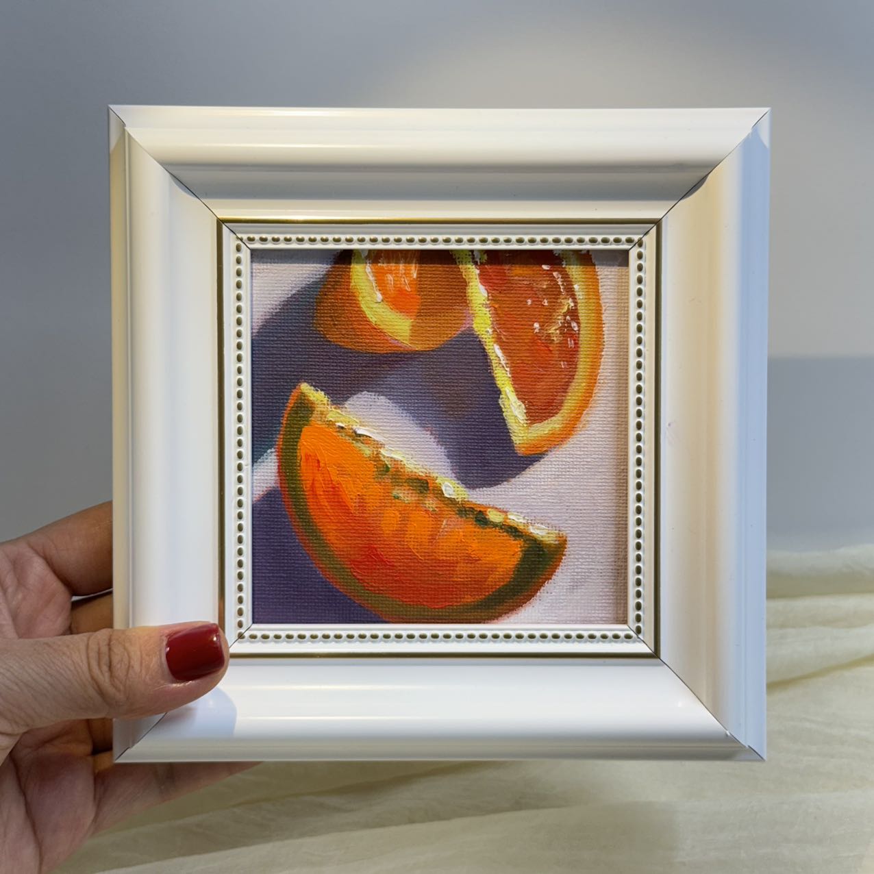 4"x4" orange fruit original small oil painting Kitchen decor wall art Still Life