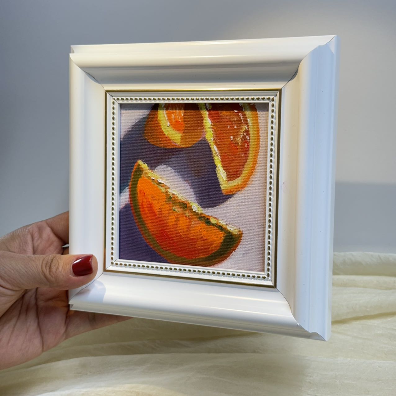 4"x4" orange fruit original small oil painting Kitchen decor wall art Still Life