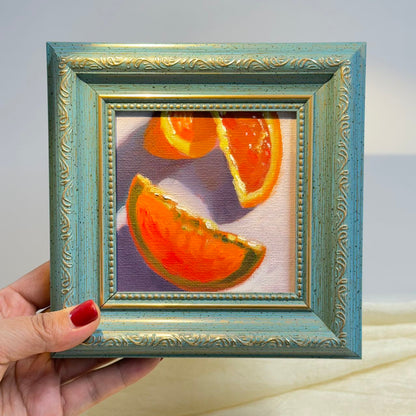 4"x4" orange fruit original small oil painting Kitchen decor wall art Still Life