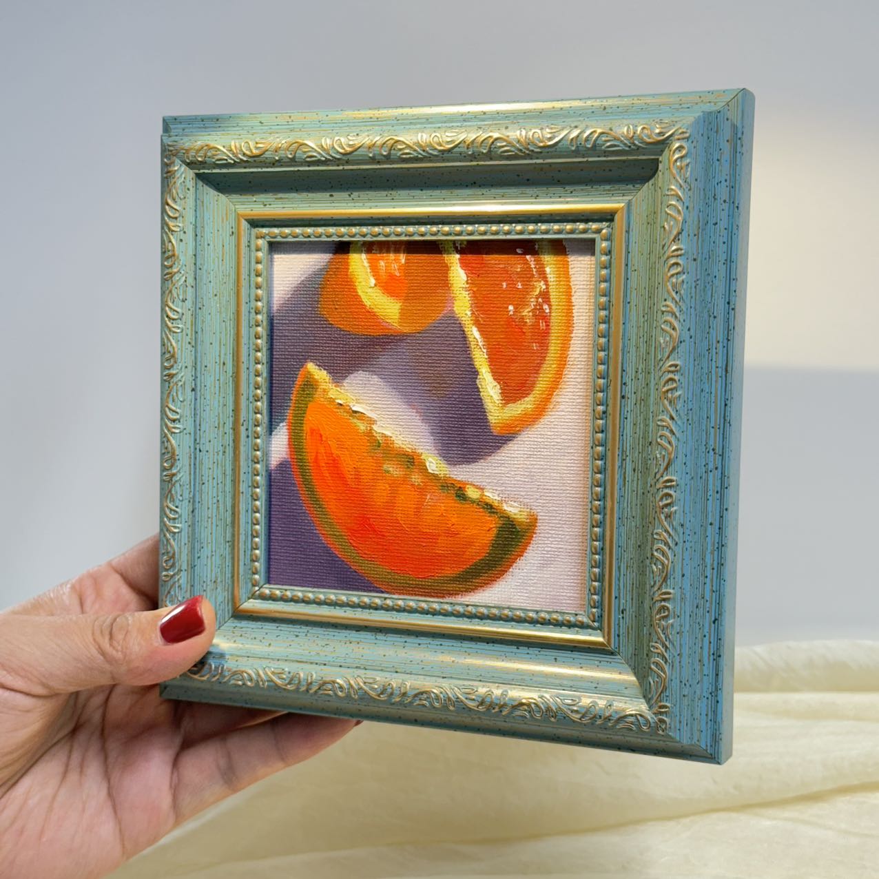 4"x4" orange fruit original small oil painting Kitchen decor wall art Still Life