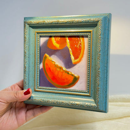 4"x4" orange fruit original small oil painting Kitchen decor wall art Still Life