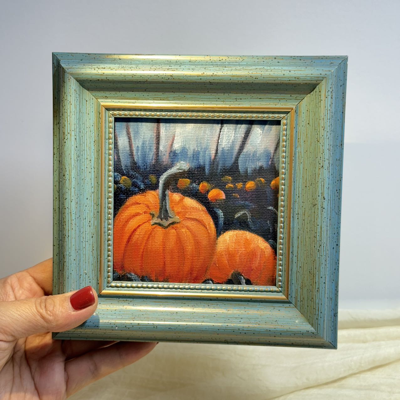 4"x4" Original Small Pumpkin Oil Painting – Charming Halloween Art for Cozy Home Decor