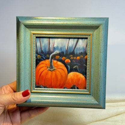 4"x4" Original Small Pumpkin Oil Painting – Charming Halloween Art for Cozy Home Decor