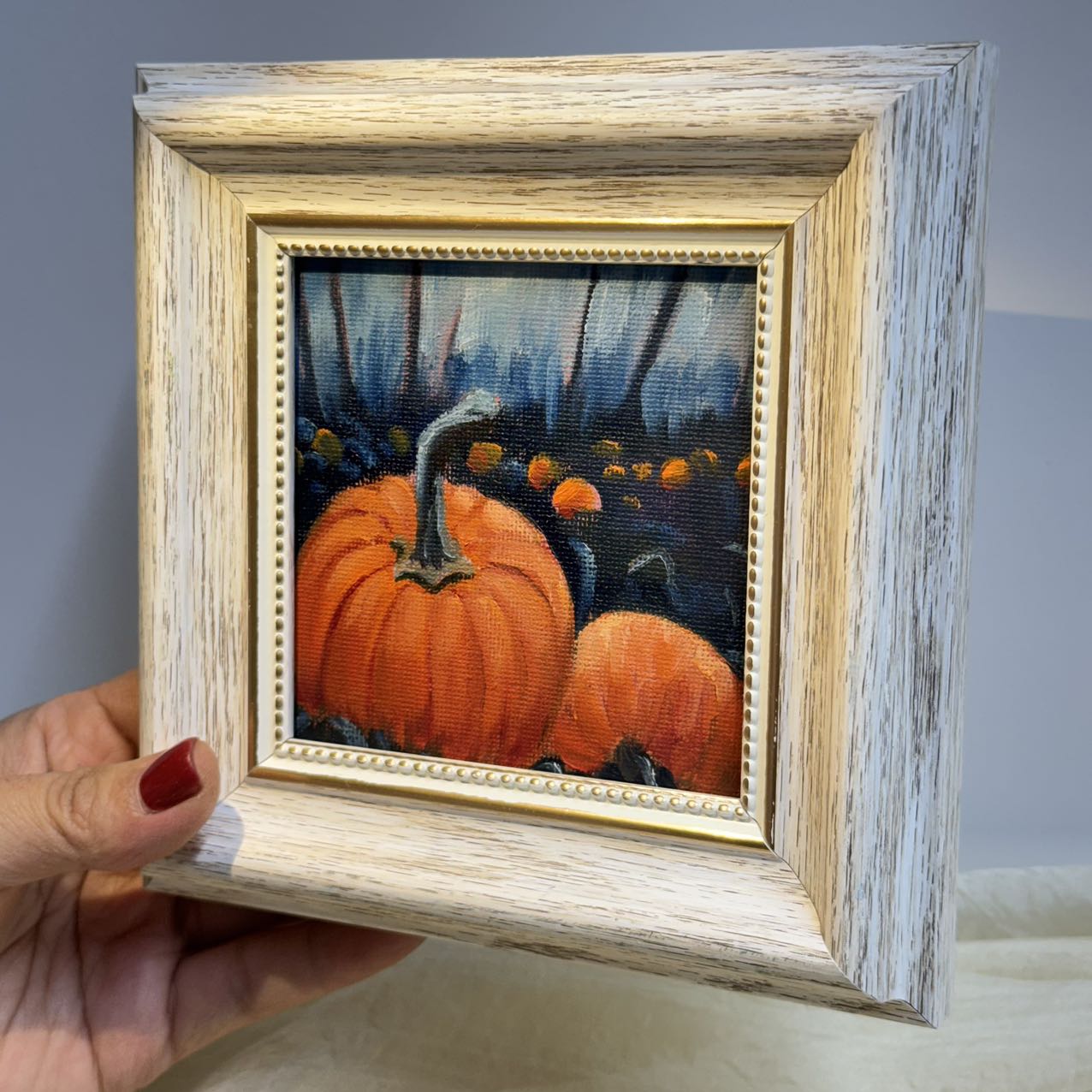 4"x4" Original Small Pumpkin Oil Painting – Charming Halloween Art for Cozy Home Decor