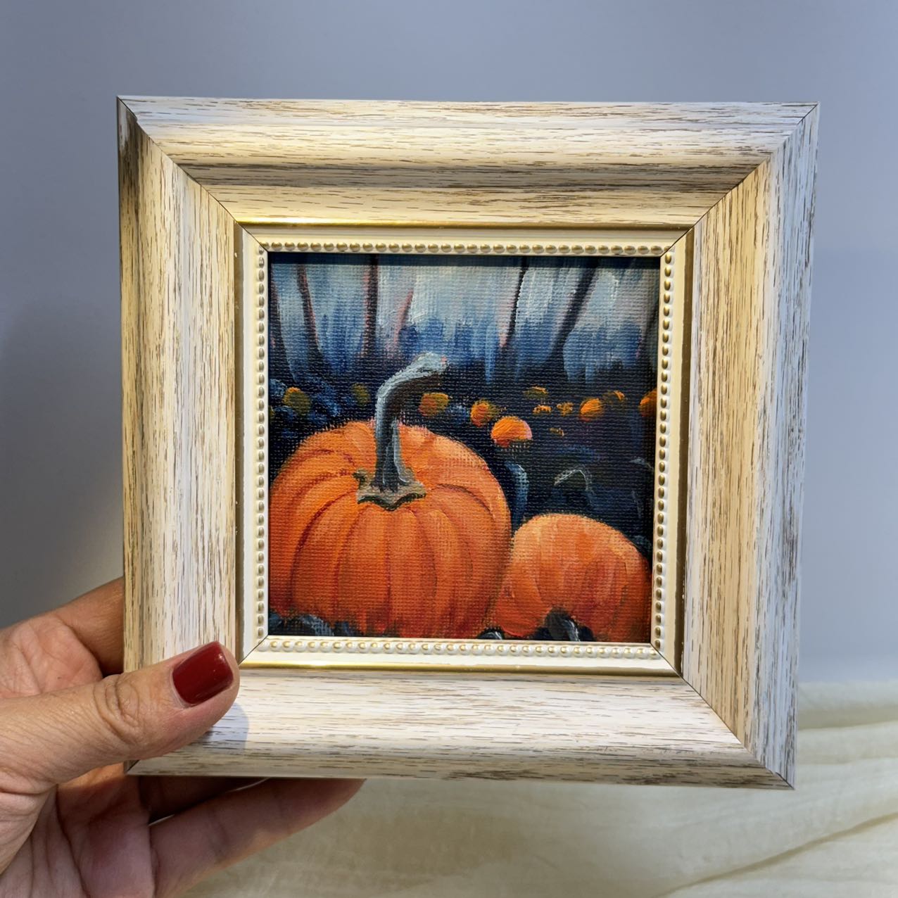 4"x4" Original Small Pumpkin Oil Painting – Charming Halloween Art for Cozy Home Decor