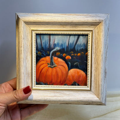 4"x4" Original Small Pumpkin Oil Painting – Charming Halloween Art for Cozy Home Decor