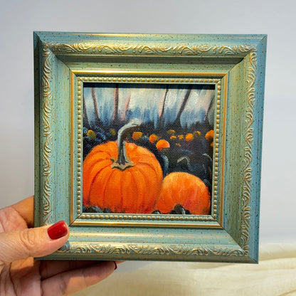 4"x4" Original Small Pumpkin Oil Painting – Charming Halloween Art for Cozy Home Decor