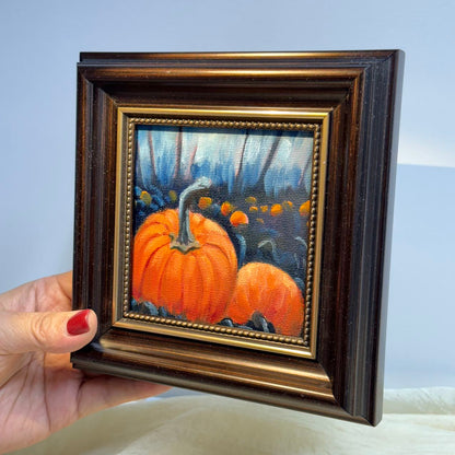 4"x4" Original Small Pumpkin Oil Painting – Charming Halloween Art for Cozy Home Decor