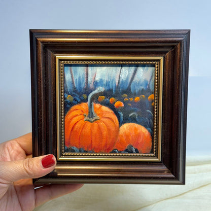 4"x4" Original Small Pumpkin Oil Painting – Charming Halloween Art for Cozy Home Decor