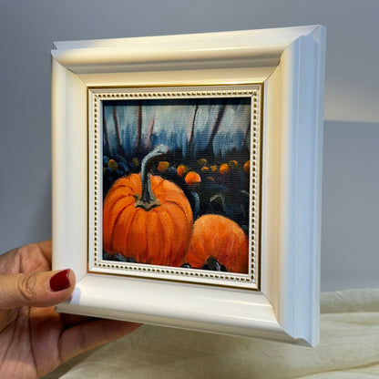 4"x4" Original Small Pumpkin Oil Painting – Charming Halloween Art for Cozy Home Decor