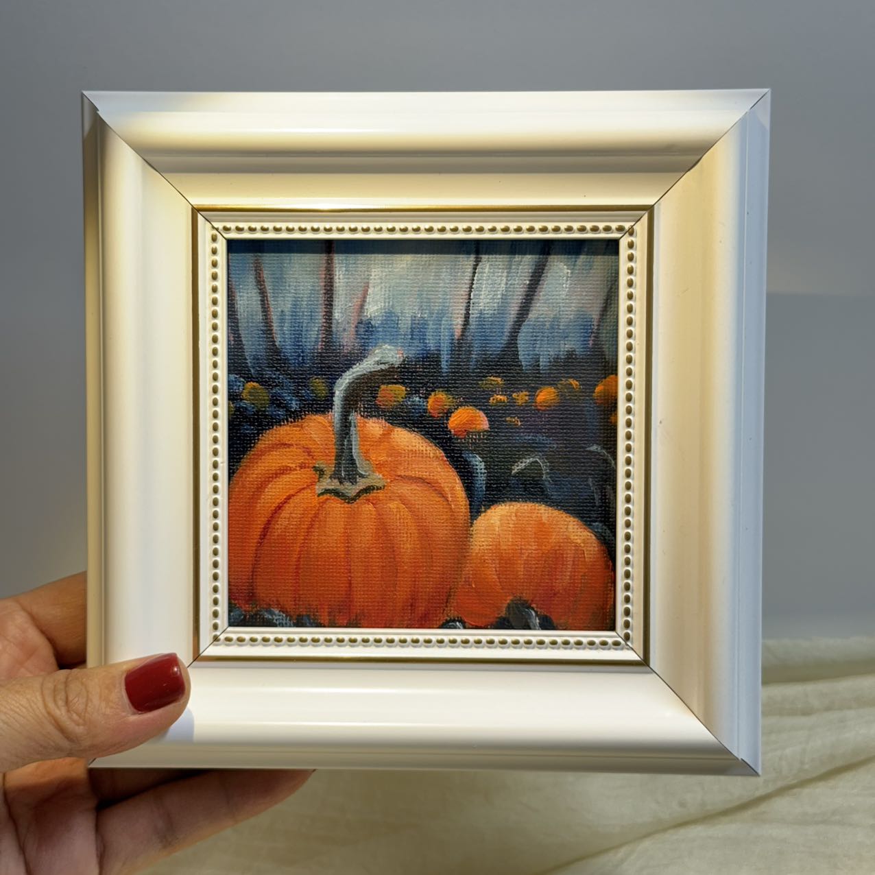 4"x4" Original Small Pumpkin Oil Painting – Charming Halloween Art for Cozy Home Decor