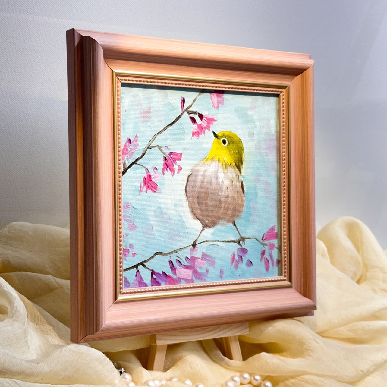 Adorable Bird Wall Art - Original Handmade Oil Painting on canvas/ perfect gift for Christmas