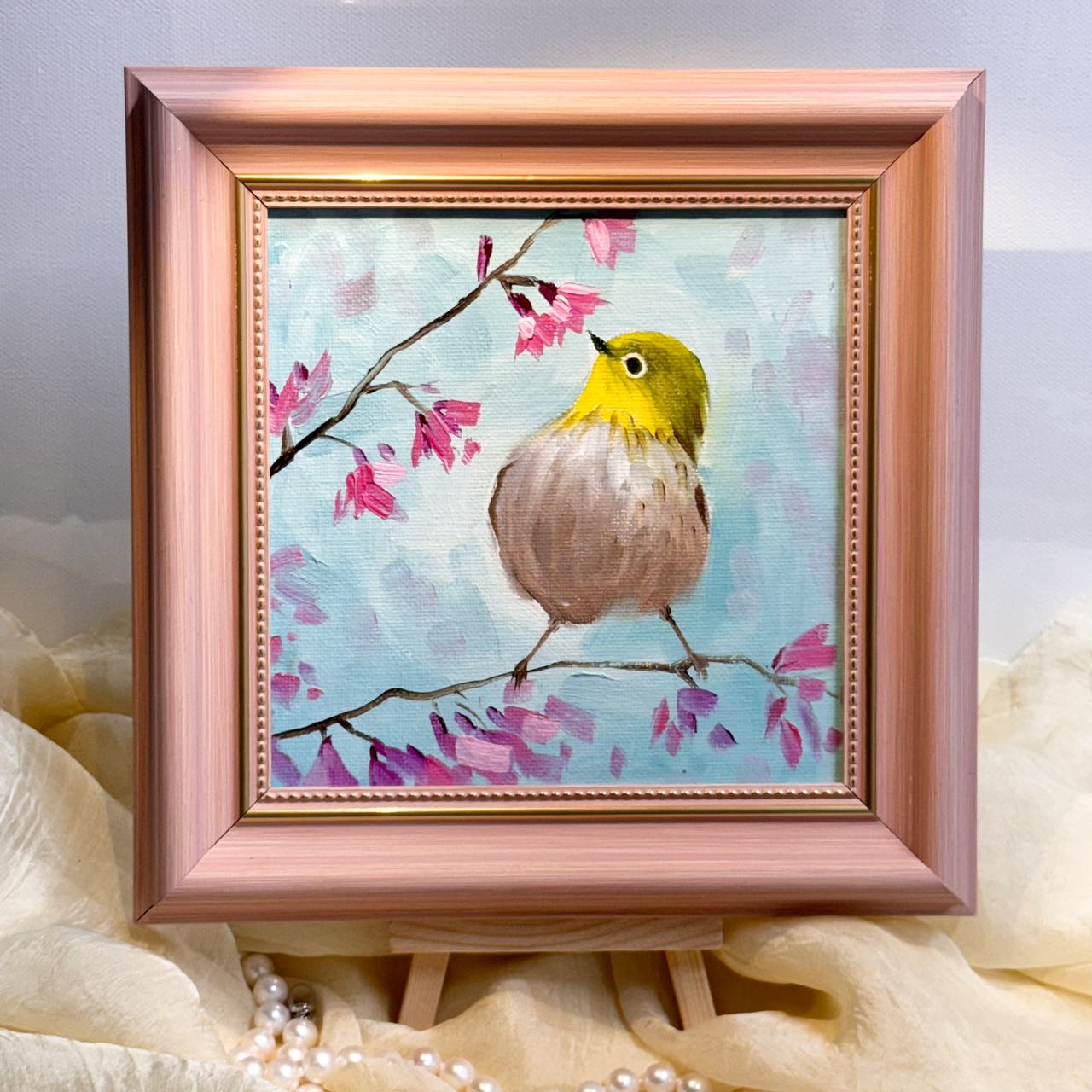 Adorable Bird Wall Art - Original Handmade Oil Painting on canvas/ perfect gift for Christmas