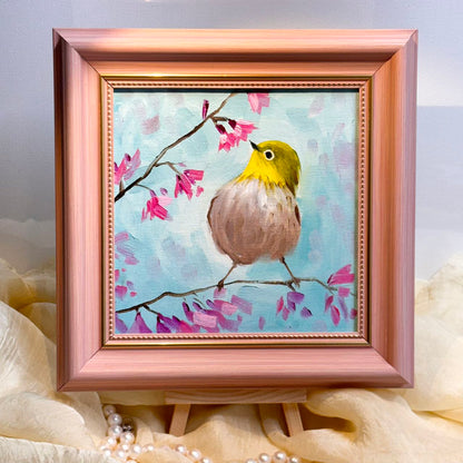 Adorable Bird Wall Art - Original Handmade Oil Painting on canvas/ perfect gift for Christmas