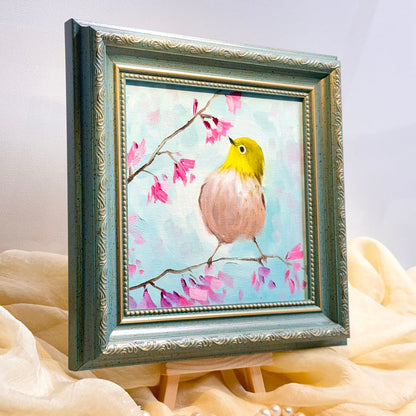 Adorable Bird Wall Art - Original Handmade Oil Painting on canvas/ perfect gift for Christmas